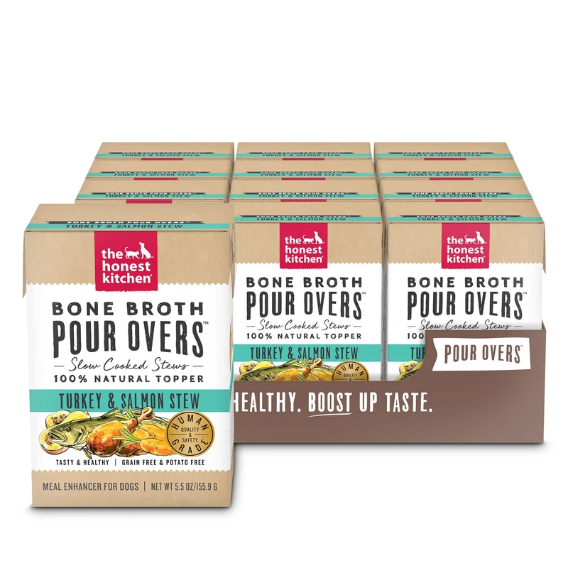 The Honest Kitchen – Toppers Humains au Bouillon pour Chien (12x5,5 oz) Dinde & Saumon