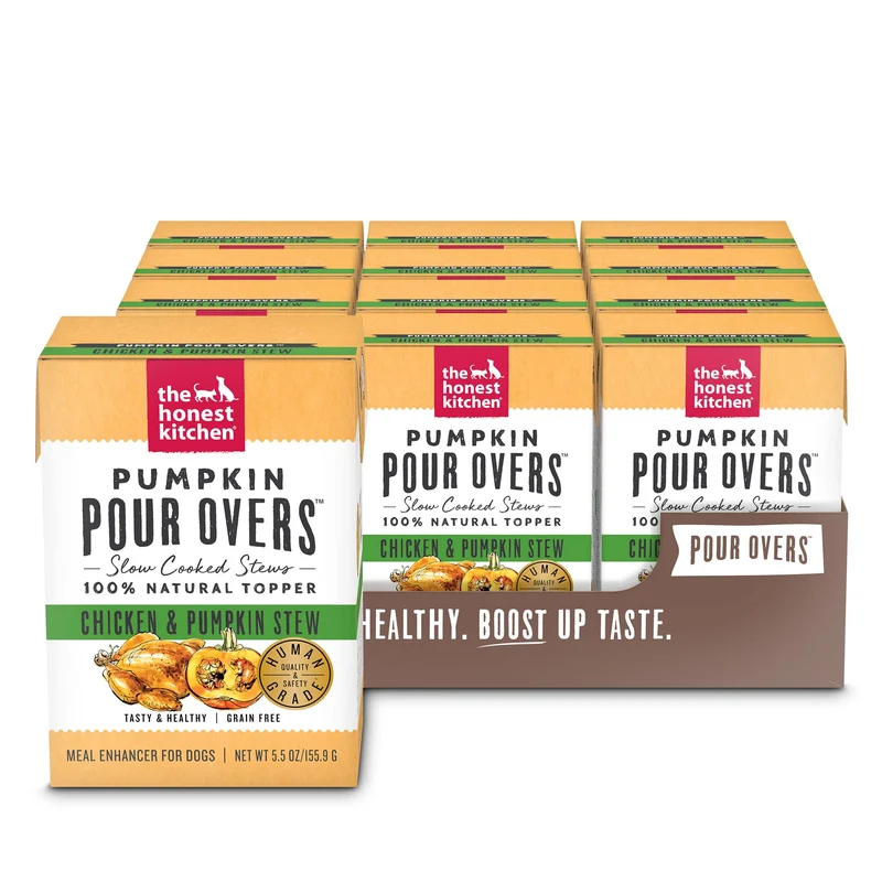 The Honest Kitchen Pumpkin Pour Overs – Toppers Humides au Poulet, Lot de 12, 5,5 oz