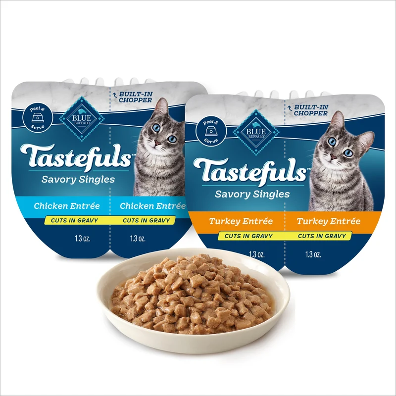 Blue Buffalo Tastefuls Saveurs Savoureuses - Dîners Humides Naturels pour Chat, Poulet et Dinde en Sauce, Lot 24 x 2,6 oz