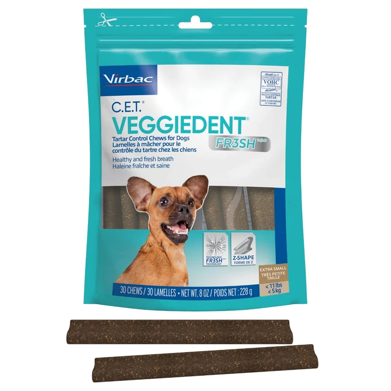 Virbac C.E.T. VEGGIEDENT FR3SH – Bouchées tartre pour chiens extra-petits ≤11 lb