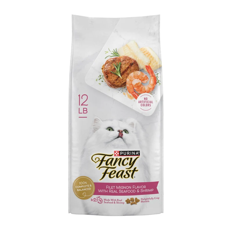 Fancy Feast Filet Mignon Seche – Croquettes Gourmet Poisson et Crevettes, 12 lb