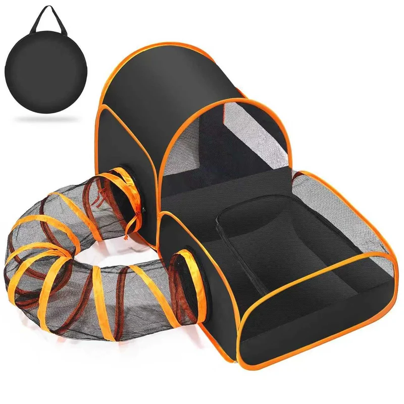 TailTastic Tente Chat Portable avec Tunnel et 2 Zones Liées – Usage Intérieur et Extérieur (Noir)