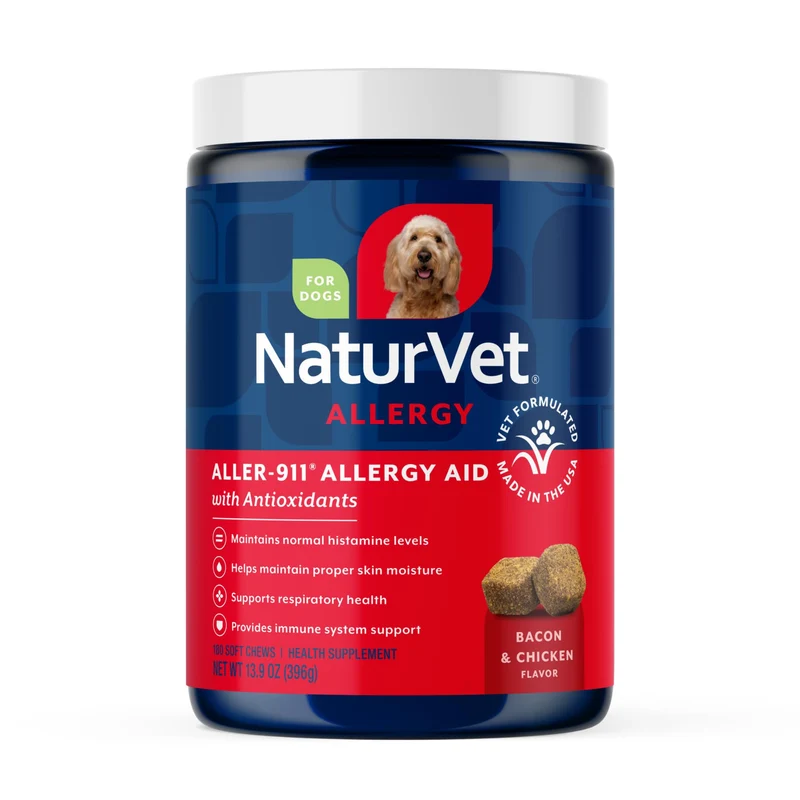 NaturVet Aller-911: Aide avancée pour allergies chez chiens et chats – Oméga DHA EPA