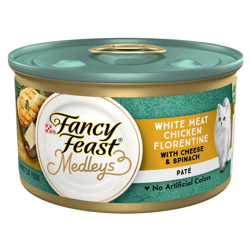 Purina Fancy Feast Medleys – Pâté au Poulet Blanc Florentine avec Fromage et Légumes du Jardin (Conditionnement 24 × 85 g)