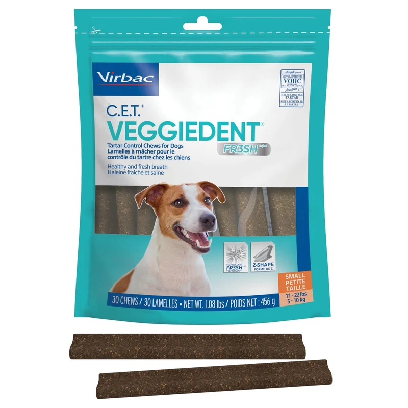 Virbac CET VEGGIEDENT FR3SH : Friandises dentaires contre le tartre, Fraîcheur et Digestion – Petit 11 à 22 livres | VOHC Approuvé