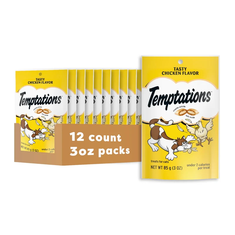 Temptations Chat – Friandises Croquant et Moelleux Saveur Poulet, Sachet 3oz, Lot de 12
