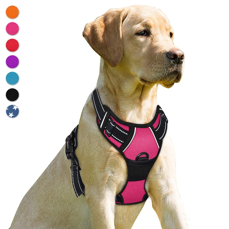 BARKBAY Harnais Anti-Traction avec Clip Avant – Grand Chien, Rose, Poignée Sécurité