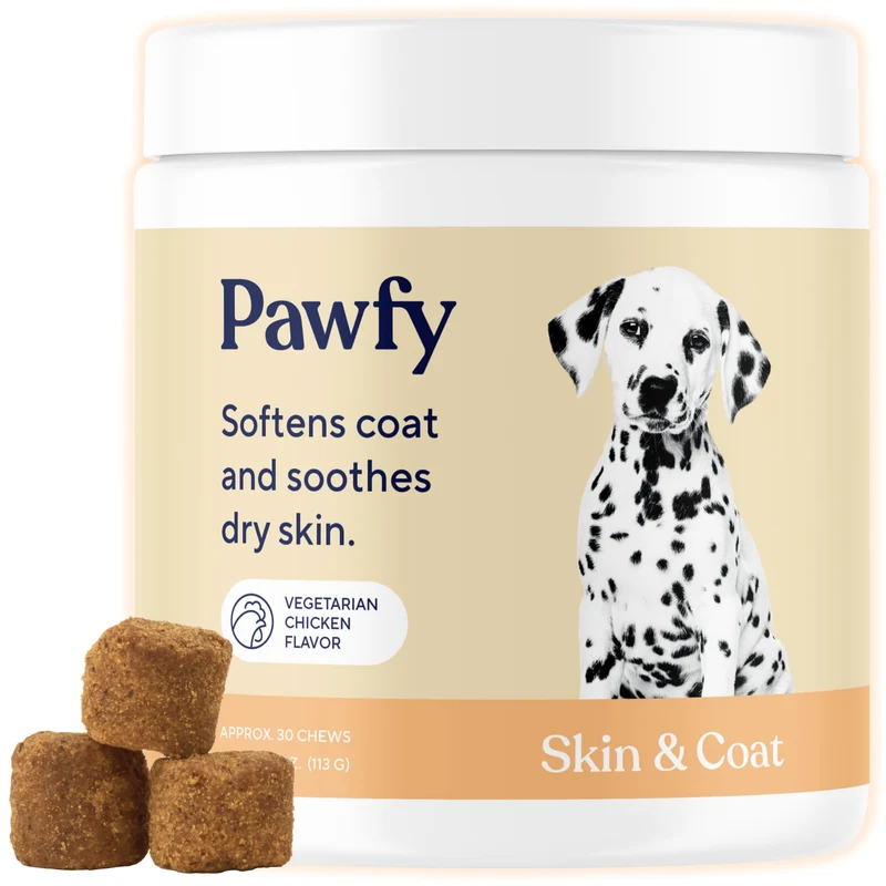 Pawfy Soin Peau et Pelage – Friandises Allergie Chien | Confort des Pattes | 30 bouchées saveur poulet
