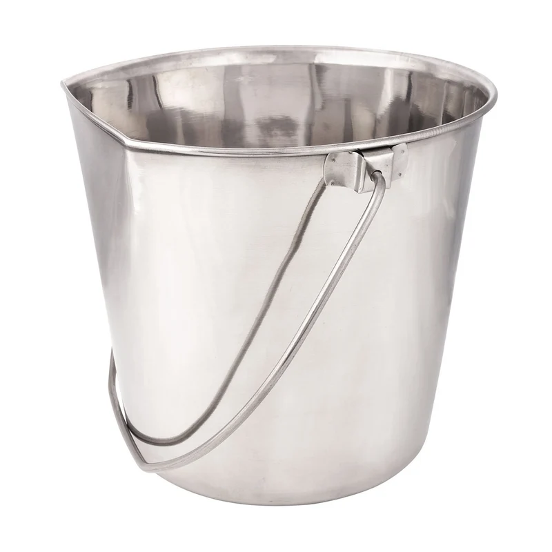 Seaux plats en inox ProSelect — Durables et suspendables pour clôtures, cages et chenils – 8 po, 4 quarts