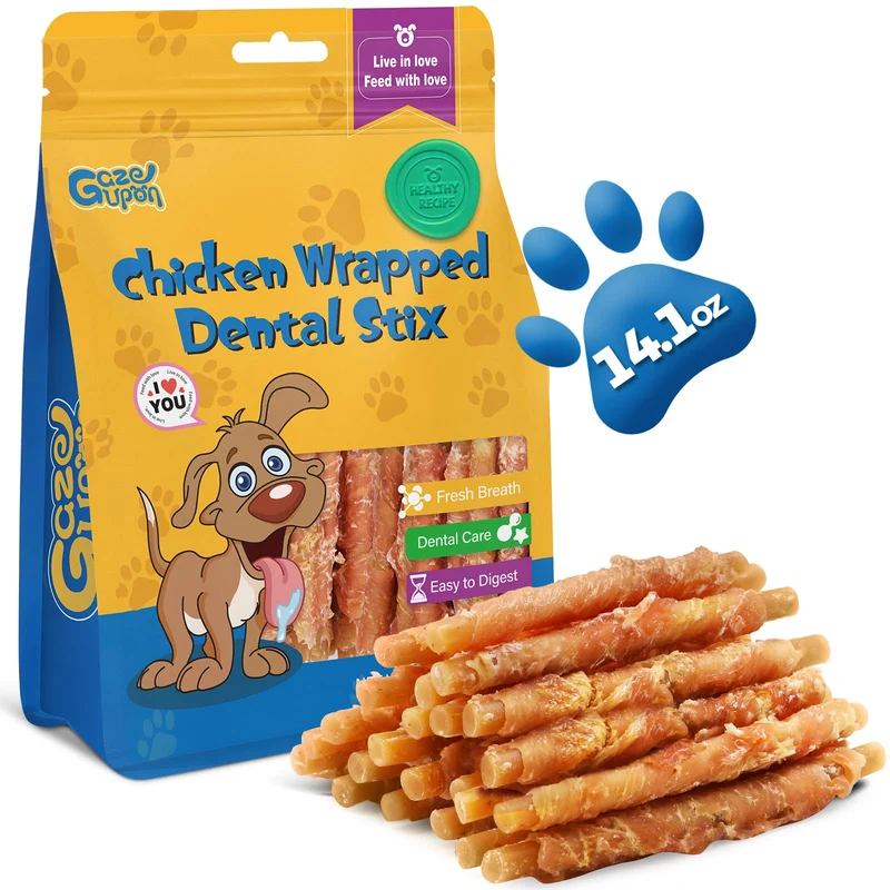 Friandises Dentaires Gazeupon pour Chiens – Bâtons Poulet et Beurre d'Arachide, Digestion Facile, Glucosamine Chondroïtine