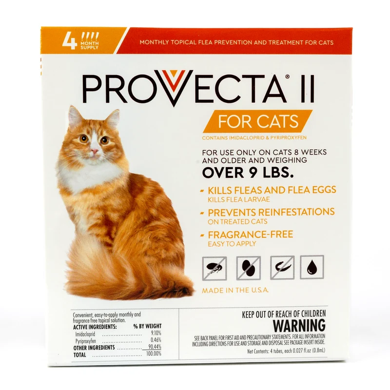 Provecta® II pour grands chats (plus de 9 lb / 4 kg) Traitement topique puces et tiques — Fourniture 4 mois