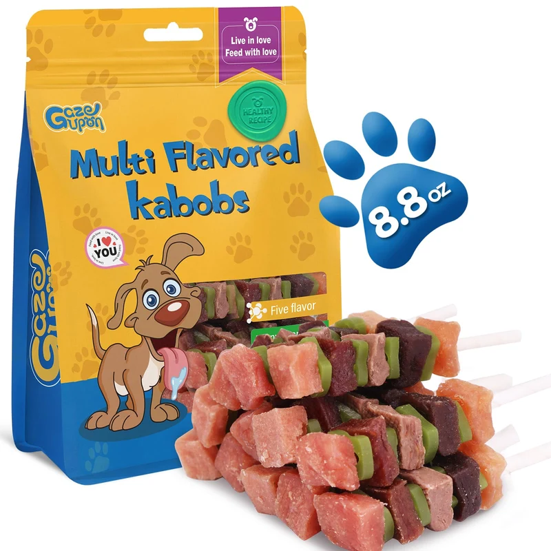 gazeupon Friandises Kabobs multi-saveurs pour chien | Protéines élevées – Poulet, Canard, Bœuf, Lapin, Saumon