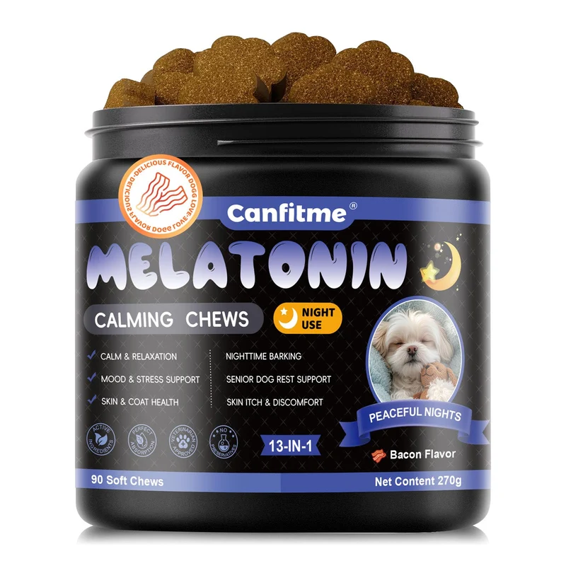 Melatonine pour Chiens – 90 Bonbons Calmant Canfitme (Valériane & L-théanine) Sommeil et Sérénité