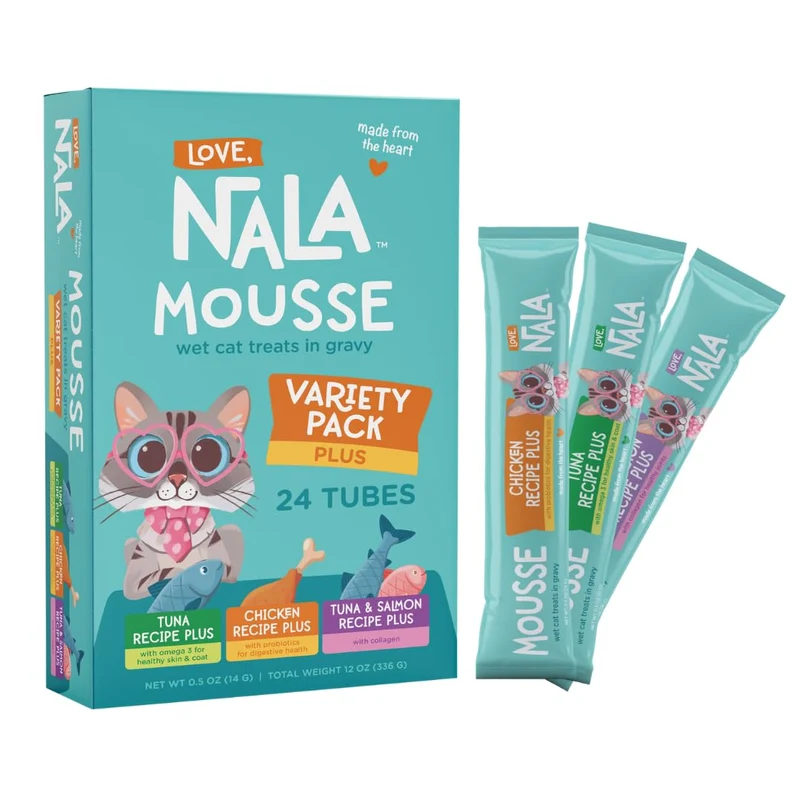 LOVE, NALA - Friandise lickable pour chats | Variété Plus Pack Mousse – Purée humide sans céréales