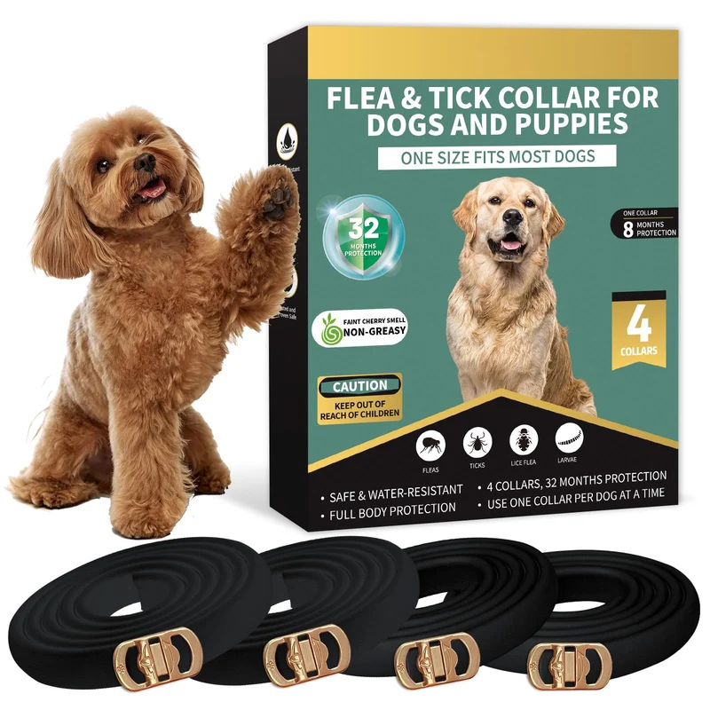 puyrzoe — 4 colliers anti-puces et tiques pour chiens, protection jusqu’à 32 mois, étanche et ajustable (noir)