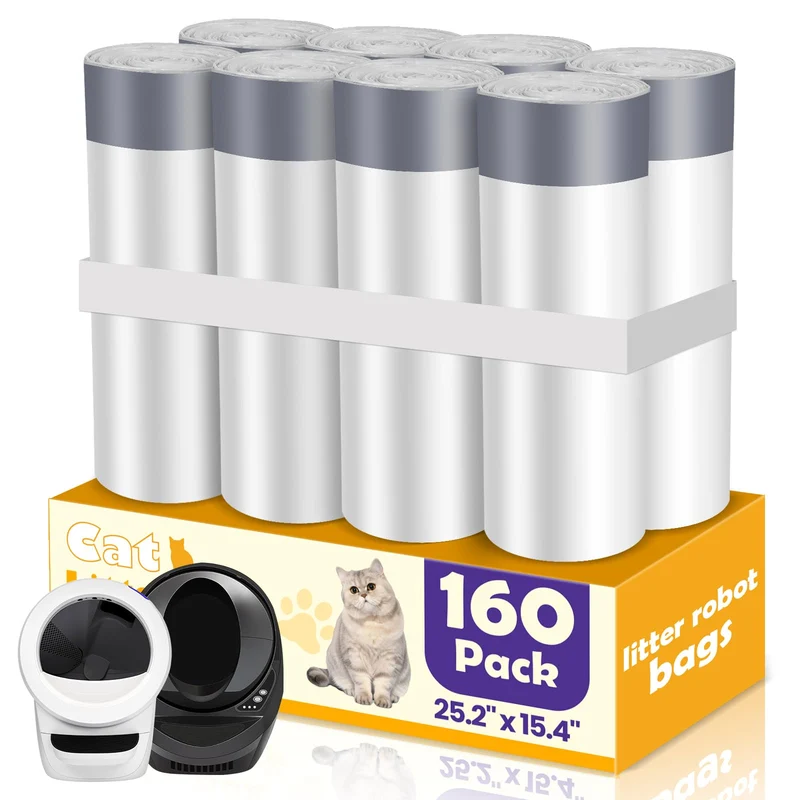 FURWEY Sacs pour Bac à Litière – 160 pièces, Extra Épais, Compatible Litter-Robot 3/4, Lot Économique