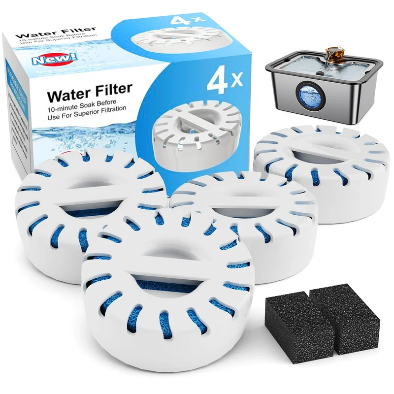 Filtre Eau IAD – Lot de 4 pour Fontaine Chien Grand, Sans BPA, 2 Mois/Filtre, Acier Inox