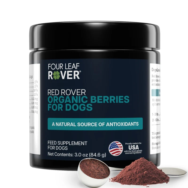 Four Leaf Rover Red Rover – Supplément Urinaire pour Chiens Grands (30 portions) – Fruits Organiques et Polyphénols