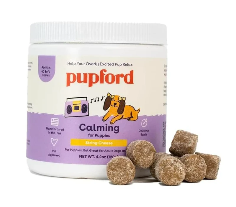 Pupford Calm – Gommes calmes pour chiens, sans mélatonine, saveur fromage – 60 bouchées