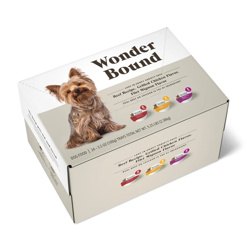 Wonder Bound Petit Chien – Variété d'Aliments Humides en Terrine, Saveurs Boeuf, Poulet Grillé et Filet Mignon, Sauce, Lot de 24 x 3,5 onces