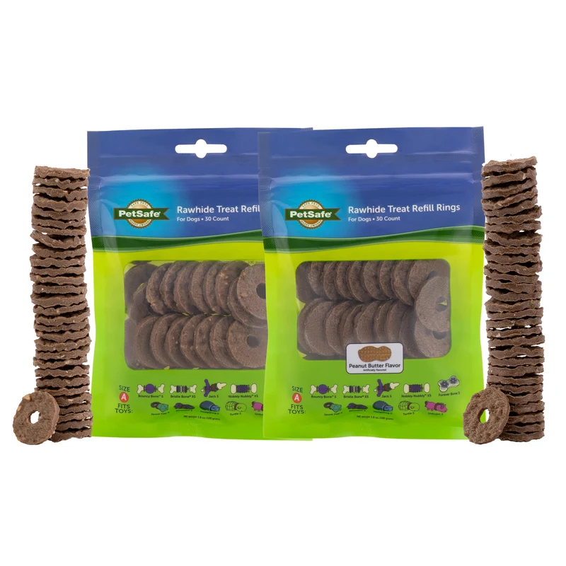 PetSafe Busy Buddy Treat Ring Variété – 60 Anneaux Récompense (Cacahuète & Rawhide)