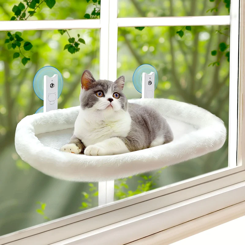 IHMIHM - Perchoir de Fenêtre pour Chat Pliable et Sans Fil, Hamac pour Grands Chats avec Coussin Amovible et Cadre Métal Robuste (jusqu'à 18 kg)