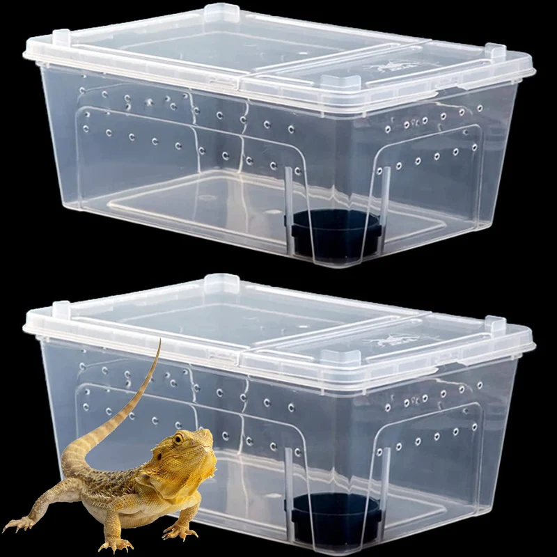 Hamiledyi – Lot de 2 boîtes d’élevage transparentes pour reptiles – Transport et observation (32 × 22 × 15 cm)