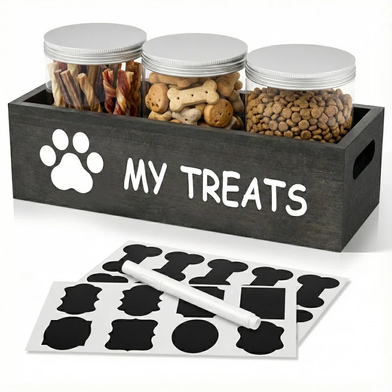 qeerable Ensemble de 3 boîtes hermétiques pour friandises chien — Contenants transparents pour plan de travail (gris)