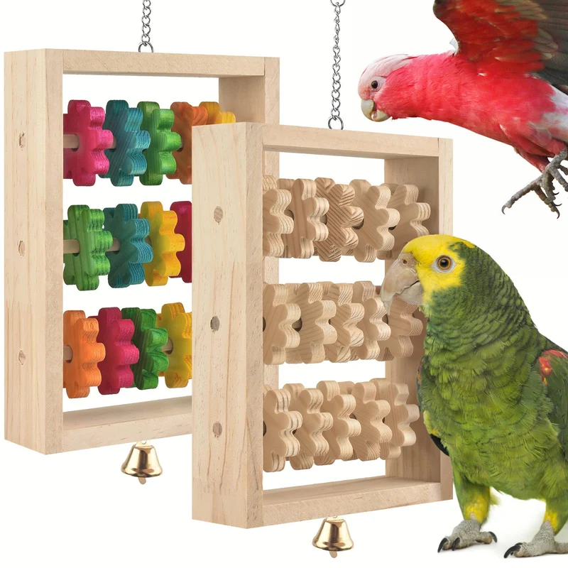 DBNESS – 2 Jouets pour Perroquets : Puzzle en Bois Naturel et Mastication Suspendu
