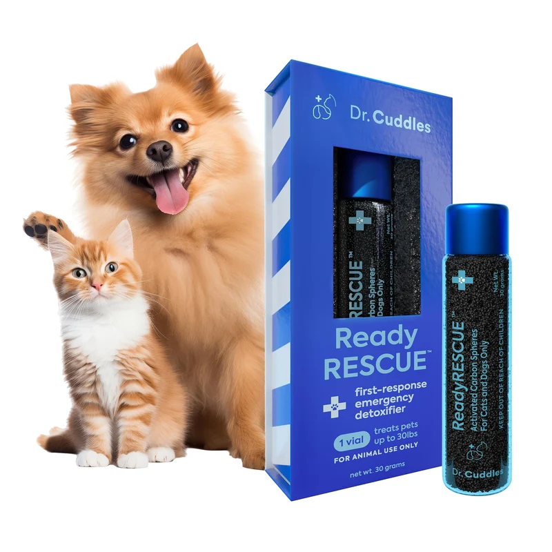 Dr. Cuddles ReadyRESCUE Poudre de Charbon Actif pour Chiens et Chats – Kit Premiers Secours Vétérinaire – Action Rapide et Portable – 30 g