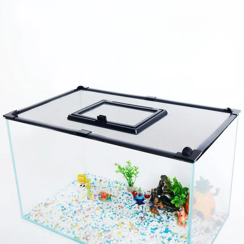 Maguesh Couvercle Magnétique d'Aquarium – Treillis Fibre de Verre Gris, Fenêtre d'Alimentation, Taille Ajustable jusqu'à 35''×19''