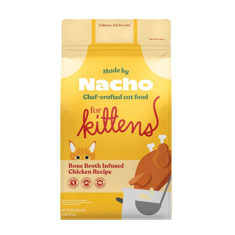 Made by Nacho Kitten – Croquettes sèches au bouillon d’os, haute protéine, poulet fermier – sac de 1,8 kg