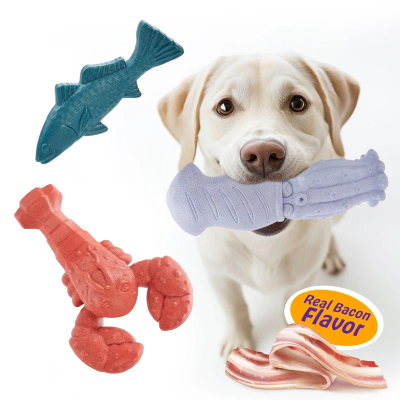 Kimee – Jouets indestructibles pour chiens mordeurs (3 pièces) goût bacon, nettoyage dentaire et entraînement