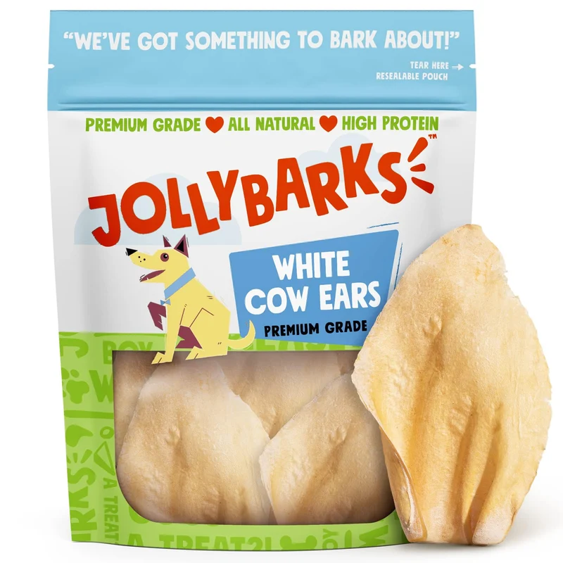 Jolly Barks Oreilles de Vache Blanches (12 Pack) – Friandises pour Chiens, Ingrédient Unique & Protéines Élevées