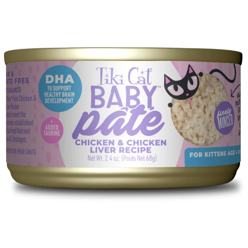 Tiki Cat Baby Pate – Nourriture humide pour chatons avec poulet et foie, boîtes de 68 g, lot de 12 | TIKI PETS