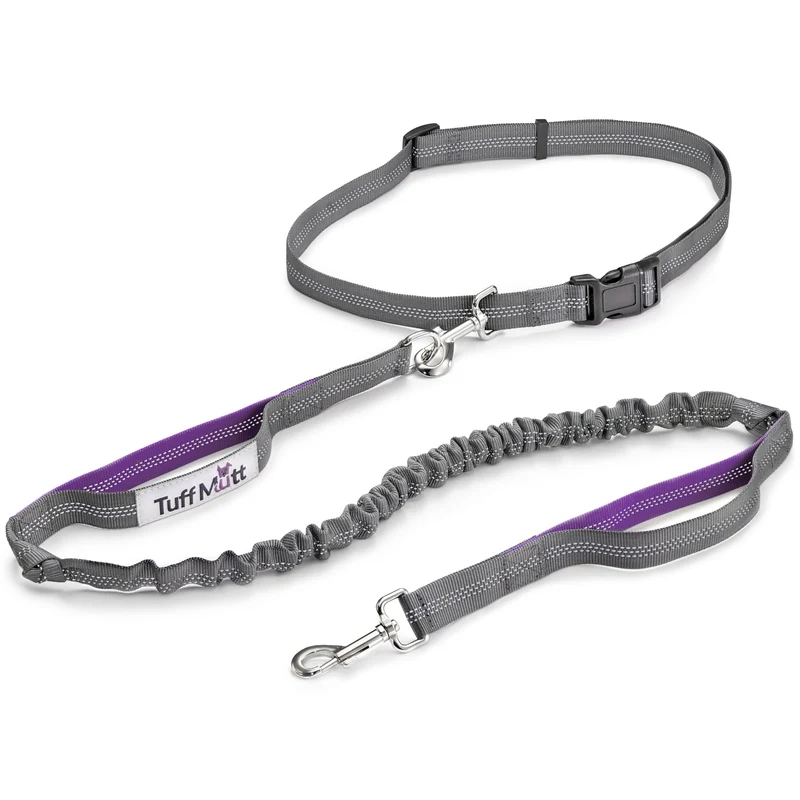 Laisse mains-libres Tuff Mutt pour chiens – Ceinture ajustable, bungee absorbant et double poignée réfléchissante