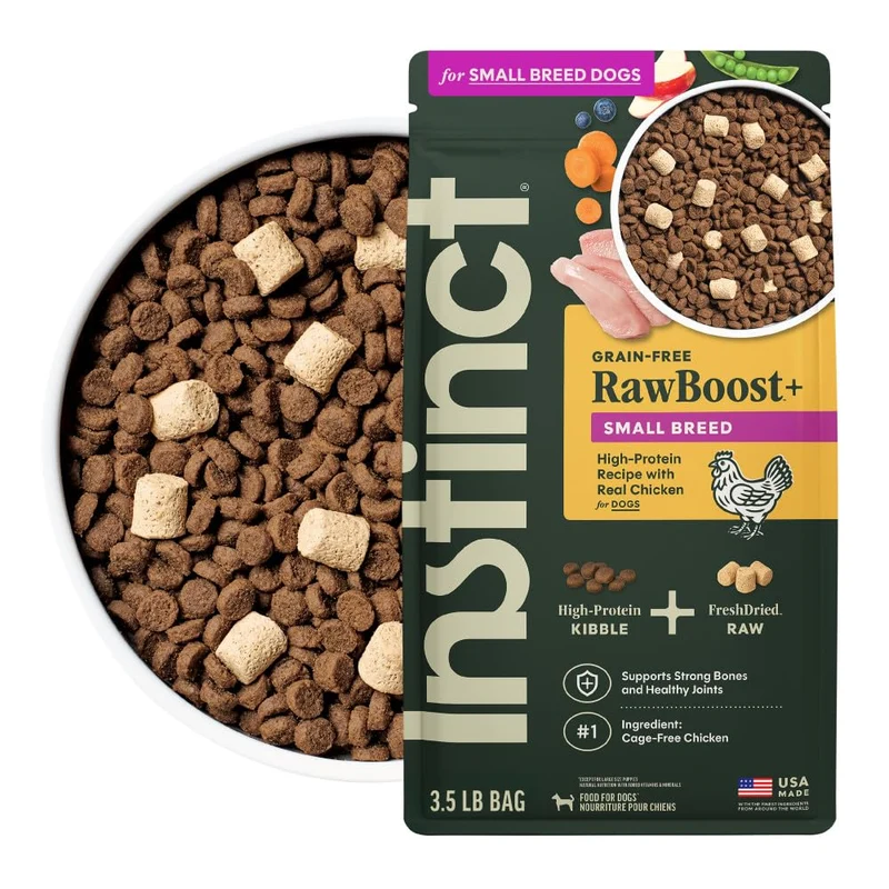 Instinct RawBoost Petit Chien – Croquettes Sans Céréales au Poulet Réel, Protéine Élevée, 3,5 lb