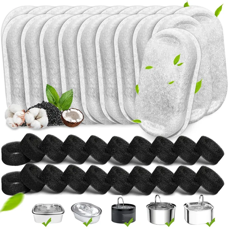 Whksoy Filtres Fontaine Chat — Pack 40 (20+20) pour Fontaines 3,2 L et 2 L