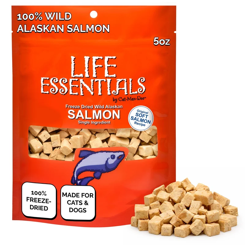 Life Essentials par Cat-Man-Doo : Friandises saumon sauvage lyophilisées, 5 onces, pour chiens et chats