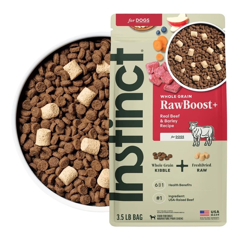 Instinct RawBoost – Nourriture sèche naturelle pour chien au bœuf et orge, 3,5 lb