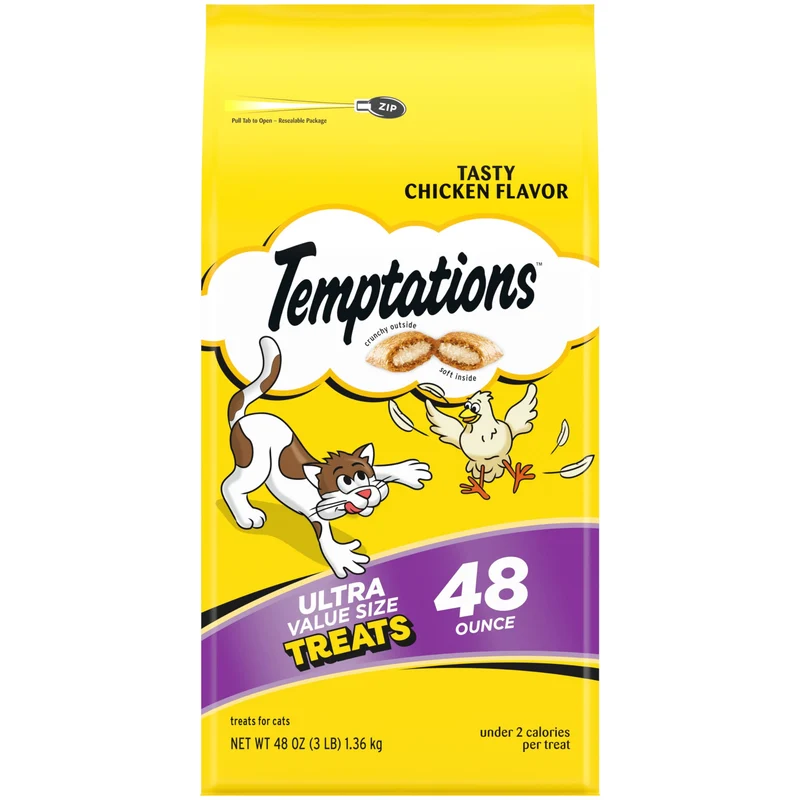 Temptations Friandises pour Chat – Croquantes et Moelleuses, Saveur Poulet, Sac 48 oz
