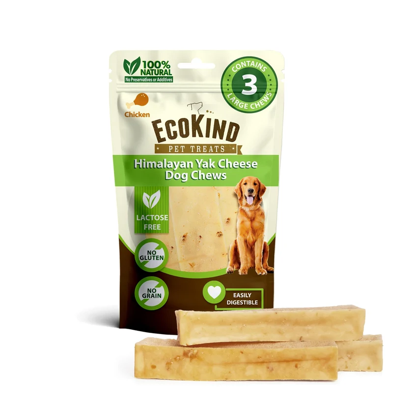 EcoKind Premium Yak Cheese Himalaya – Os à Mâcher pour Chiens de Grande Race, Naturels, Protéines Élevées – Goût Poulet – Lot de 3