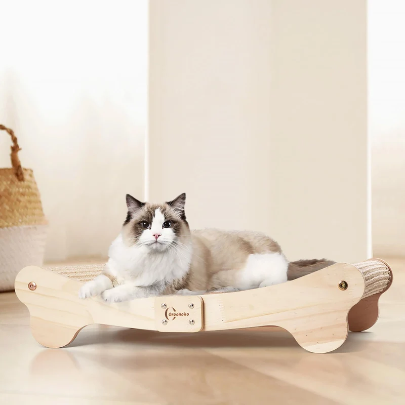 Oroonoko Griffoir-Lit Chat 2-en-1 – Sisal, Montage Facile, Base Bois Robuste