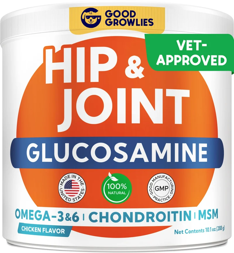 GOODGROWLIES Complément articulation pour chiens – Glucosamine, Chondroïtine, MSM – Mobilité et Bien‑Être – Senior et Grandes races – Fabriqué aux États‑Unis – 120 Friandises