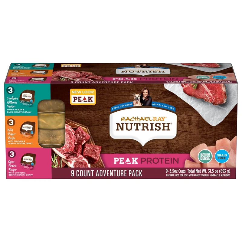Nutrish Peak Protéine – Nourriture humide pour chien sans céréales, variété haute protéine, cups 3,5 oz (18 cups)