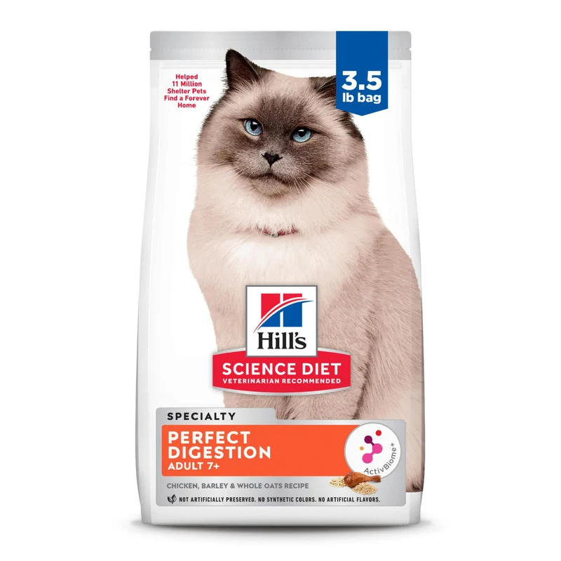 Hill's Science Diet Adult 7+ Perfect Digestion – Croquettes chat poulet avoine orge 3,5 lb