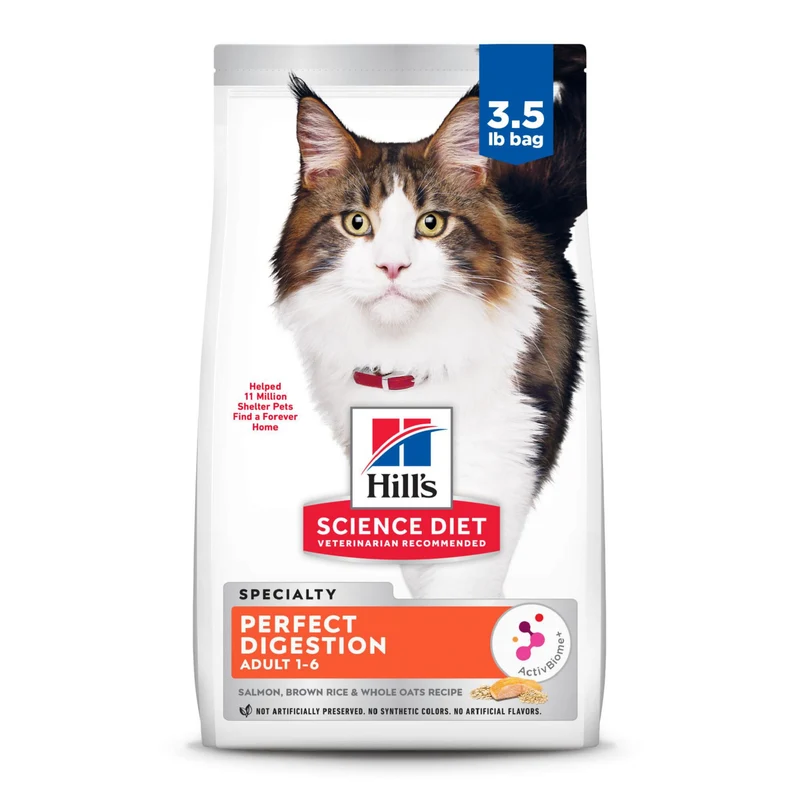 Hill's Science Diet Chat Adulte – Digestion Parfaite, Saumon, Riz Brun et Avoine, 1,59 kg