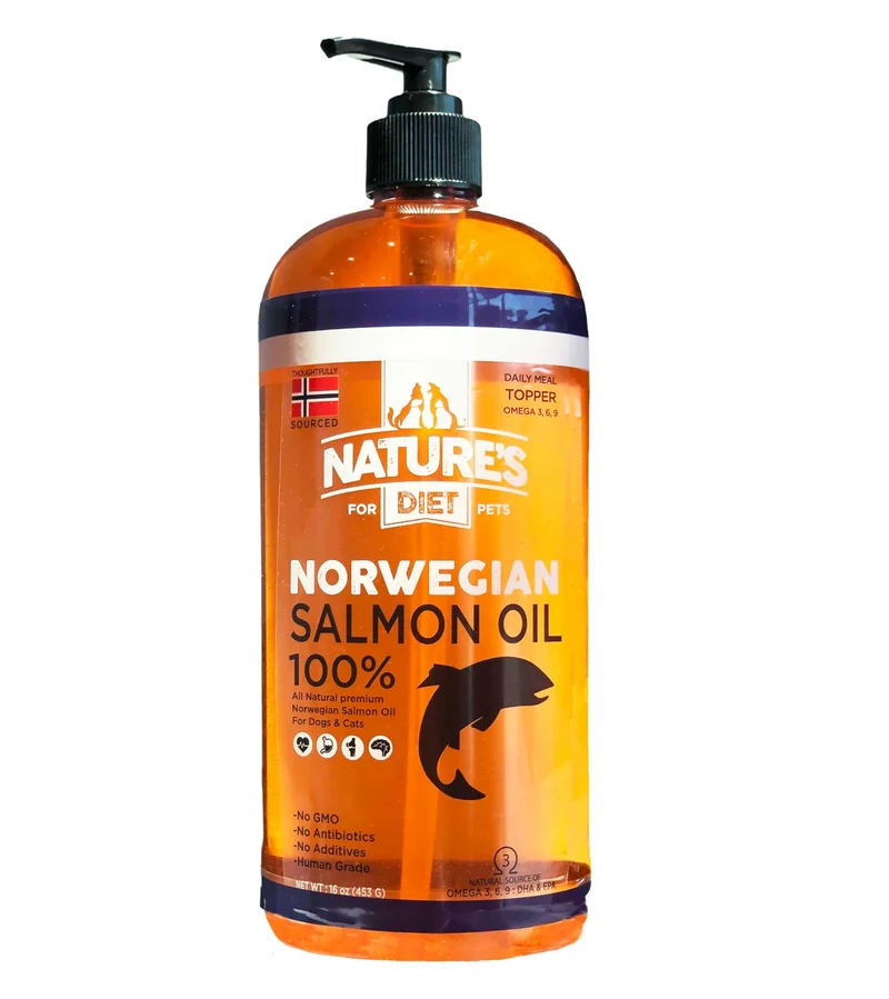 Nature's Diet Huile de Saumon Norvégienne – Pour Chiens et Chats, Oméga 3-6-9, Soin des articulations et du pelage