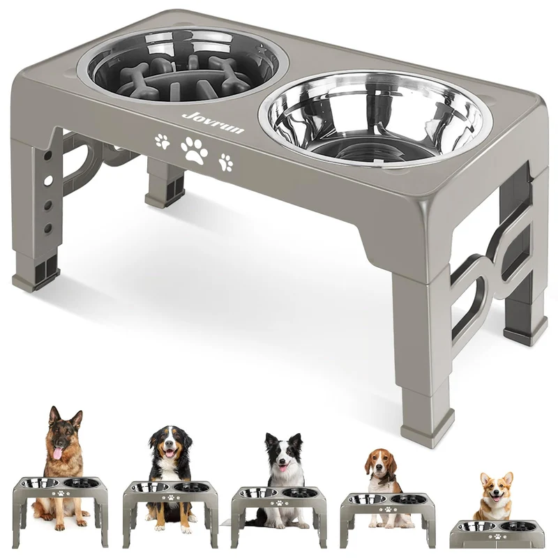 Jovrun Gamelles Elevees pour Chiens Moyens-Grands | Hauteurs Reglables et Bol Inox