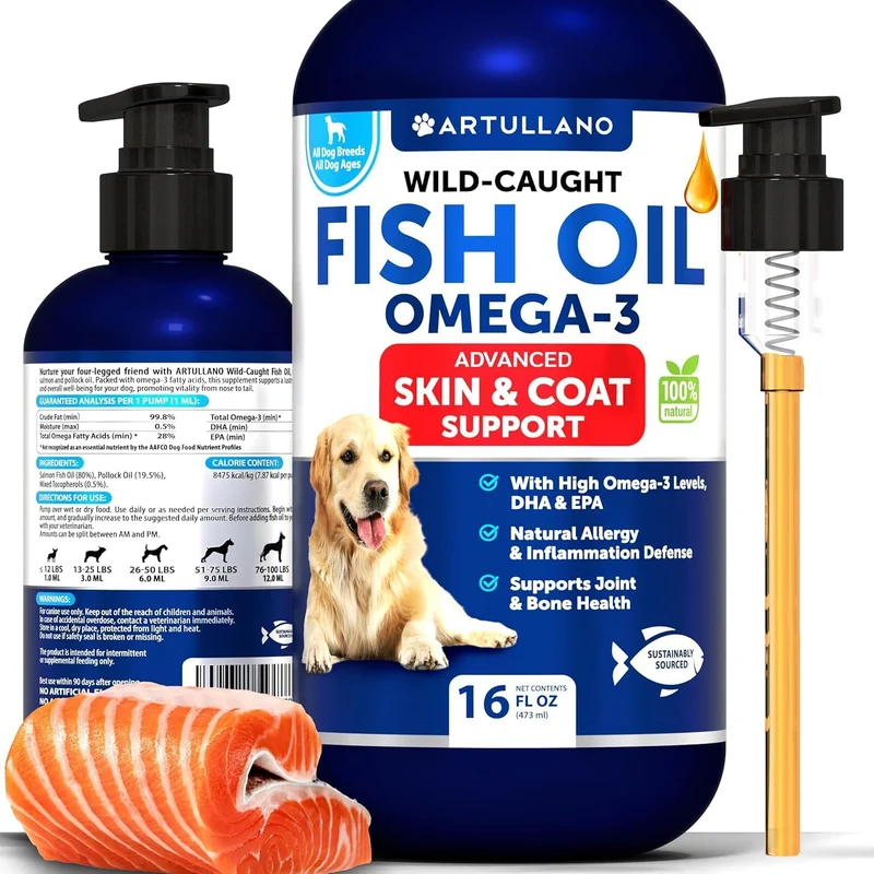 Artullano Omega 3 pour chiens – Soin peau et pelage, mobilité et articulation – 16 oz